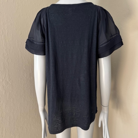 REBECCA TAYLOR Navy Sheer Flutter Sleeve Knit Top Silk and Linen Size Large - Picture 11 of 16